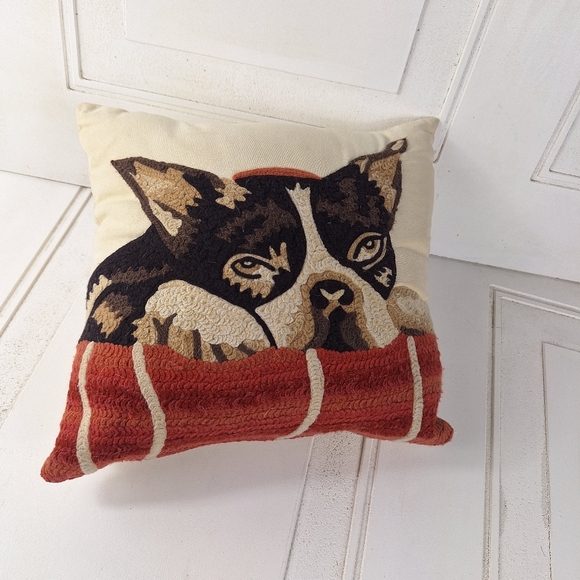 Pottery Barn Puppy Embroidered Crewel Pillow - Picture 2 of 8